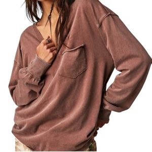 Free People We The Free Umber Earth Fade Into You Long Sleeve Pocket Tee Medium
